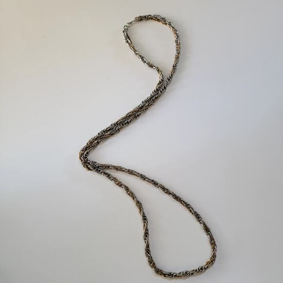 Elegant Vintage Two Tone Rope Chain Necklace in Silver and Gold Braided Design - Picture 5 of 10